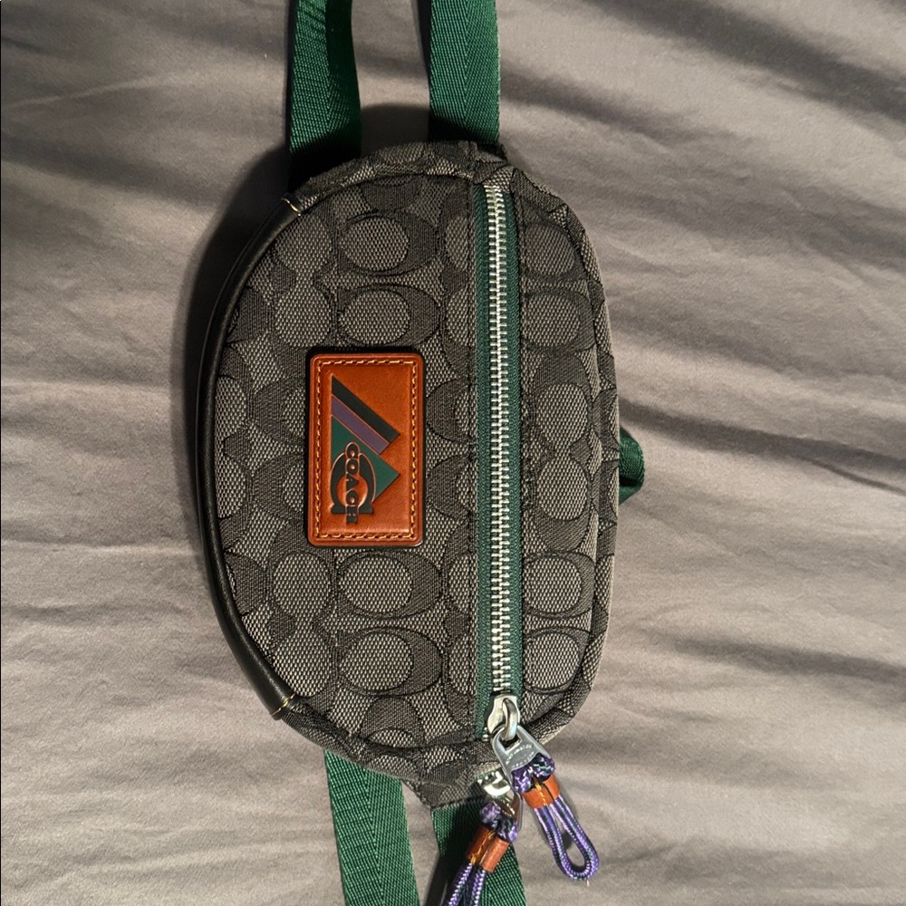 Coach Gray and Green Belt Bag